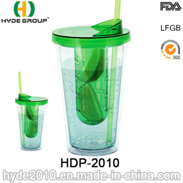 Verre à infusion de fruits en plastique à double paroi 16oz avec paille (HDP-2010)